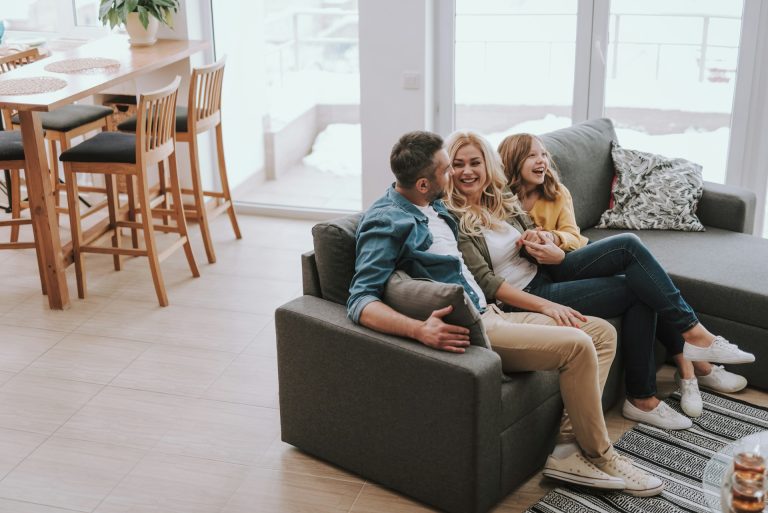 family in living room